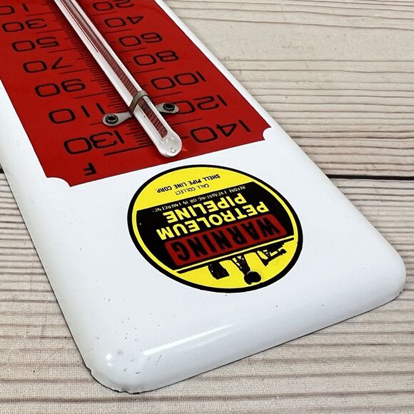 Vintage Shell Pipeline Corp Warning Thermometer 11.5" Metal Advertising Sign USA - Picture 10 of 12